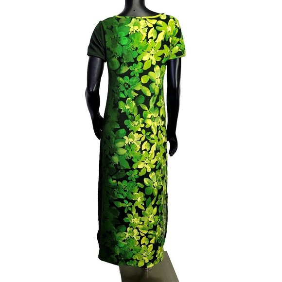 Bob Mackie Womens XSP Green Ombre Floral‎ Crepe Midi Casual Beach Vacay Dress - Picture 7 of 10